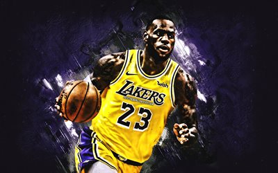 LeBron James, NBA, Los Angeles Lakers, purple stone background, American Basketball Player, portrait, USA, basketball, Los Angeles Lakers players, LeBron Raymone James Sr