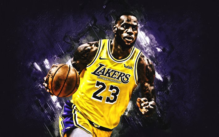 LeBron James, NBA, Los Angeles Lakers, purple stone background, American Basketball Player, portrait, USA, basketball, Los Angeles Lakers players, LeBron Raymone James Sr