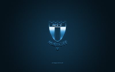 Malmo FF, Swedish football club, Allsvenskan, blue logo, blue carbon fiber background, football, Malmo, Sweden, Malmo FF logo