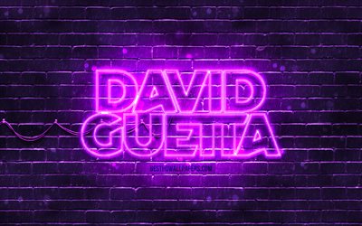 David Guetta violet logo, 4k, music stars, french DJs, violet brickwall, David Guetta logo, Pierre David Guetta, David Guetta, superstars, David Guetta neon logo