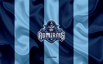 Milwaukee Admirals, American Hockey Club, emblem, silk flag, blue silk texture, AHL, Milwaukee Admirals logo, Milwaukee, Wisconsin, USA, hockey, American Hockey League