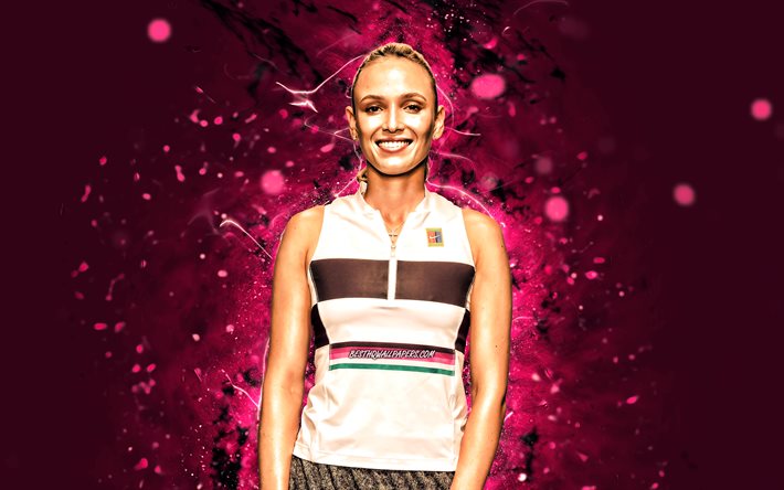 Donna Veki&#231;, 4k, Hırvat tenis&#231;iler, WTA, mor neon ışıklar, tenis, taraftar sanatı, Donna Vekic 4K