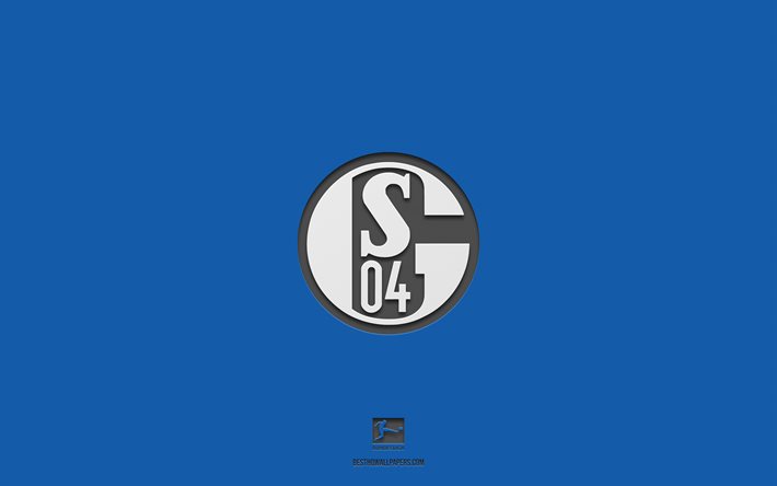 FC Schalke 04, bl&#229; bakgrund, tyskt fotbollslag, FC Schalke 04-emblem, Bundesliga, Tyskland, fotboll, FC Schalke 04-logotyp