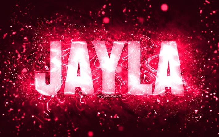 Mutlu Yıllar Jayla, 4k, pembe neon ışıklar, Jayla adı, yaratıcı, Jayla Mutlu Yıllar, Jayla Doğum G&#252;n&#252;, pop&#252;ler amerikan kadın isimleri, Jayla adlı resim, Jayla