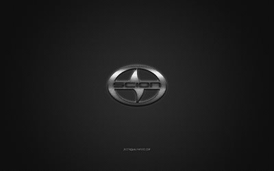 Scion-logo, hopea-logo, harmaa hiilikuitutausta, Scion-metallinen tunnus, Scion, automerkit, luova taide