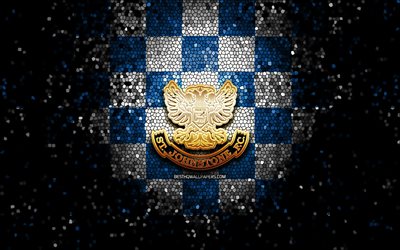 St JohnstoneFC, glitter logo, Scottish Premiership, blue white checkered background, soccer, scottish football club, St Johnstone logo, mosaic art, football, FC St Johnstone