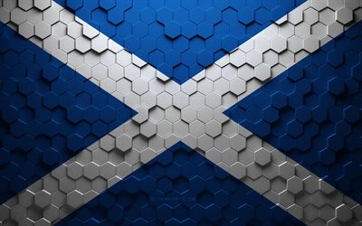 Flag of Scotland, honeycomb art, Scotland hexagons flag, Scotland, 3d hexagons art, Scotland flag