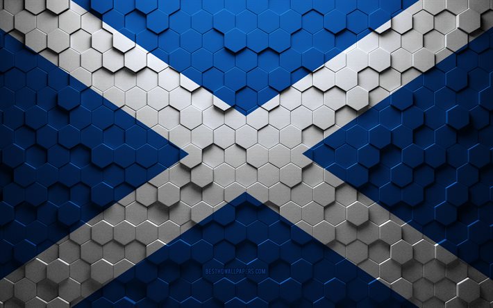 Skottlands flagga, bikakekonst, Skottlands hexagonsflagga, Skottland, 3d-hexagons konst