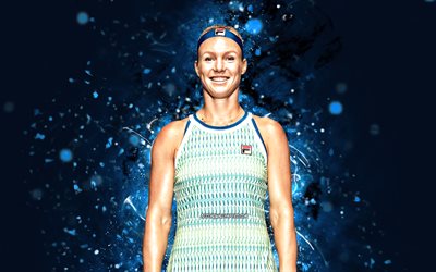 Kiki Bertens, 4k, dutch tennis players, WTA, blue neon lights, tennis, fan art, Kiki Bertens 4K