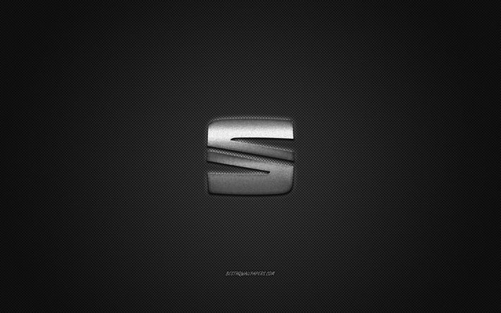 Logo de si&#232;ge, logo argent&#233;, fond gris en fibre de carbone, embl&#232;me m&#233;tallique de si&#232;ge, si&#232;ge, marques de voitures, art cr&#233;atif