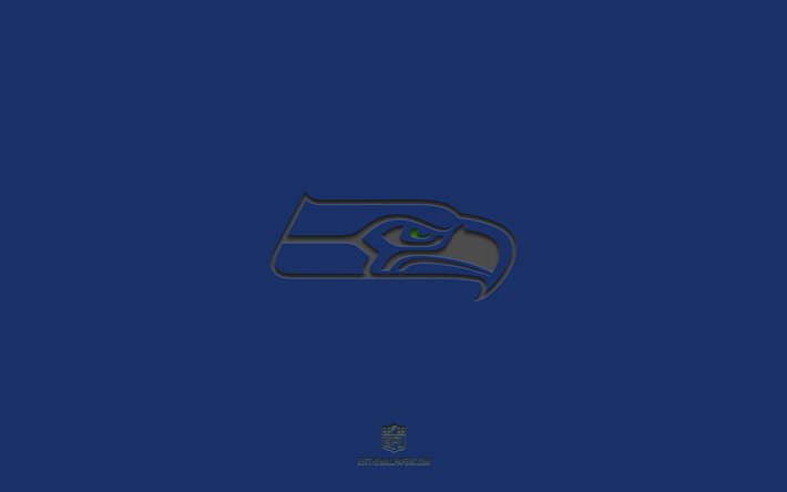 Seattle Seahawks, sfondo blu, squadra di football americano, emblema dei Seattle Seahawks, NFL, USA, football americano, logo dei Seattle Seahawks