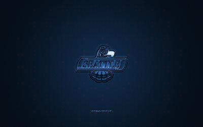 Seattle Thunderbirds, American ice hockey team, WHL, blue logo, blue carbon fiber background, Western Hockey League, ice hockey, Kent, Washington, USA, Seattle Thunderbirds logo