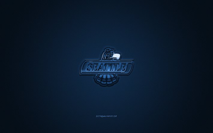 seattle thunderbirds, amerikanische eishockeymannschaft, whl, blaues logo, blauer kohlefaserhintergrund, western hockey league, eishockey, kent, washington, usa, seattle thunderbirds-logo
