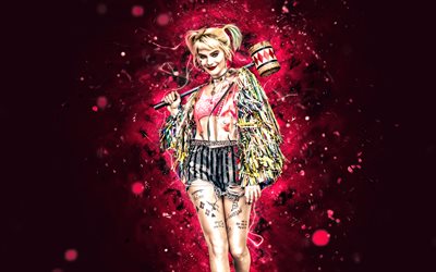 Harley Quinn, 4k, purple neon lights, Birds Of Prey, 2020 movie, Fantabulous Emancipation of One Harley Quinn, Harley Quinn Birds Of Prey, Harley Quinn 4K
