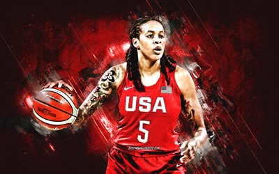 Seimone Augustus, USA national basketball team, USA, American basketball player, portrait, United States Basketball team, red stone background