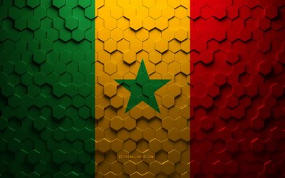 Bandiera del Senegal, arte a nido d&#39;ape, bandiera di esagoni del Senegal, Senegal, arte di esagoni 3d, bandiera del Senegal
