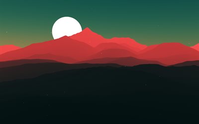 4k, abstract mountains landscape, moon, minimal, abstract nature backgrounds, abstract landscapes, mountains minimalism