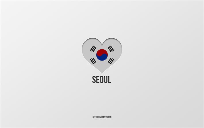 Jag &#228;lskar Seoul, sydkoreanska st&#228;der, gr&#229; bakgrund, Seoul, Sydkorea, sydkoreanska flagghj&#228;rta, favoritst&#228;der, &#228;lskar Seoul