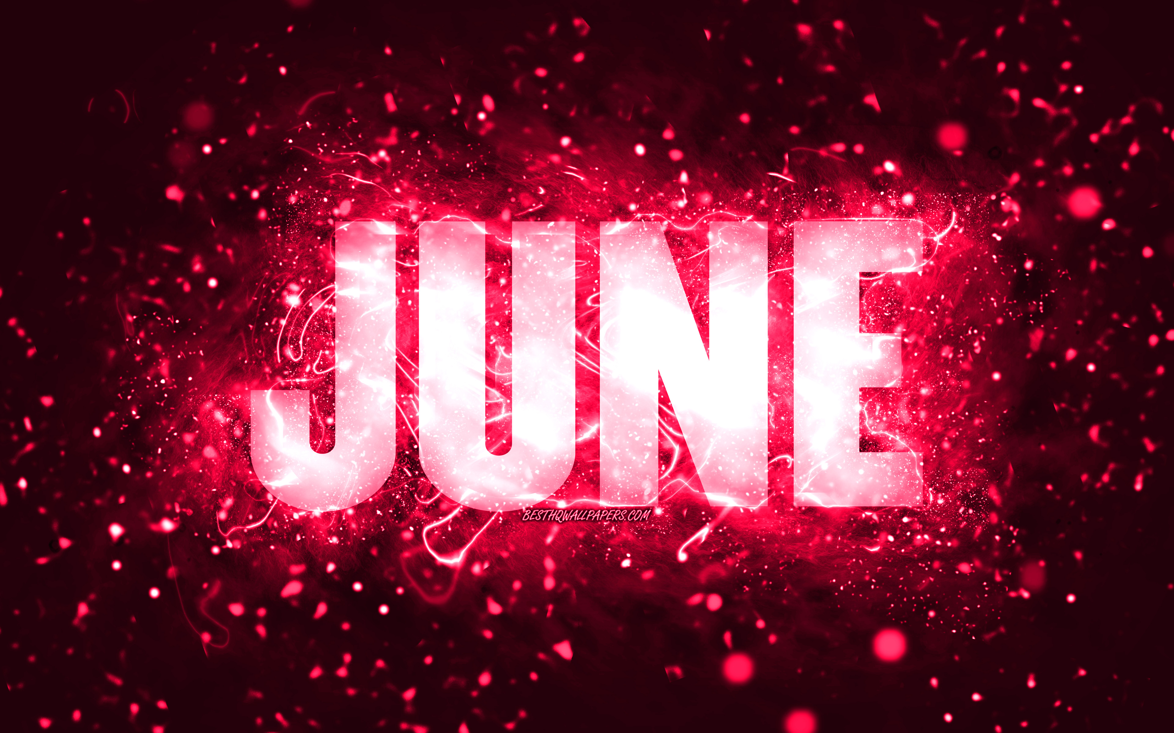 Download Wallpapers Happy Birthday June 4k Pink Neon Lights June