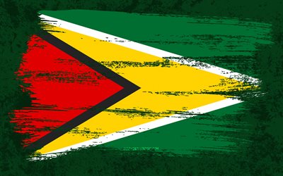 4k, Bandeira da Guiana, bandeiras do grunge, pa&#237;ses da Am&#233;rica do Sul, s&#237;mbolos nacionais, pincelada, bandeira da Guiana, arte do grunge, Am&#233;rica do Sul, Guiana