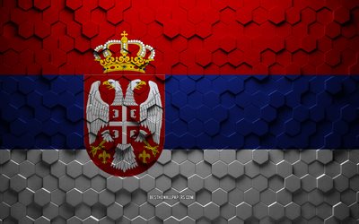 Bandiera della Serbia, arte a nido d&#39;ape, bandiera di esagoni di Serbia, Serbia, arte di esagoni 3d, bandiera della Serbia