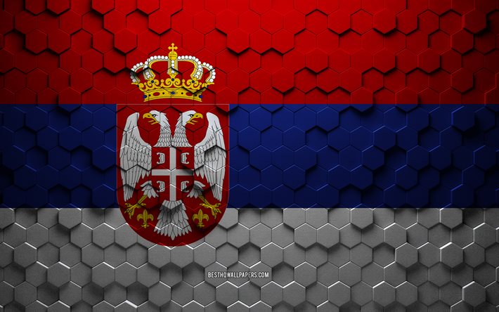 flagge von serbien, wabenkunst, serbien-sechseck-flagge, serbien, 3d-sechseck-kunst, serbien-flagge
