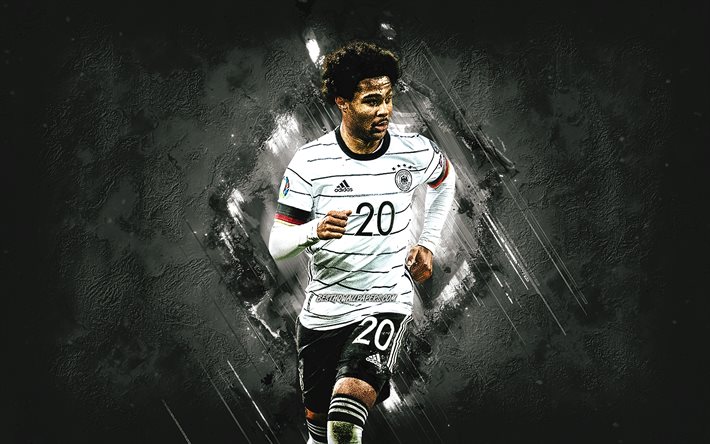 Serge Gnabry, Saksan jalkapallomaajoukkue, saksalainen jalkapalloilija, keskikentt&#228;pelaaja, harmaa kivi tausta, Saksa, jalkapallo