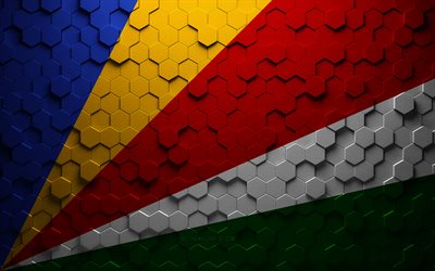 Bandiera delle Seychelles, arte a nido d&#39;ape, bandiera di esagoni delle Seychelles, Seychelles, arte di esagoni 3d, bandiera delle Seychelles