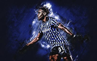 Duvan Zapata, Atalanta, Colombian footballer, blue stone background, Serie A, football, grunge art, Italy
