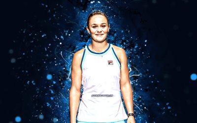 Ashleigh Barty, 4k, australian tennis players, WTA, blue neon lights, tennis, fan art, Ashleigh Barty 4K