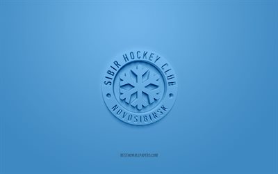 Sibir Novosibirsk, creative 3D logo, blue background, KHL, 3d emblem, Russian hockey club, Kontinental Hockey League, Novosibirsk, Russia, 3d art, hockey, Sibir Novosibirsk 3d logo