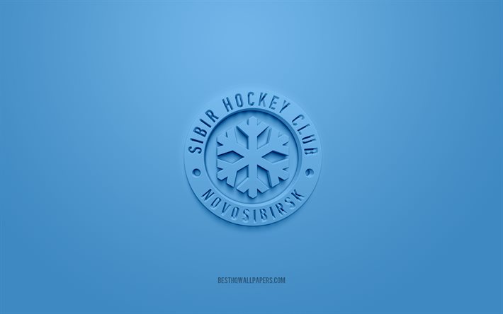 sibir nowosibirsk, kreatives 3d-logo, blauer hintergrund, khl, 3d-emblem, russischer hockeyclub, kontinental hockey league, nowosibirsk, russland, 3d-kunst, hockey, 3d-logo von sibir novosibirsk