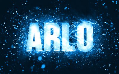 Buon compleanno Arlo, 4k, luci al neon blu, nome Arlo, creativo, buon compleanno Arlo, compleanno Arlo, famosi nomi maschili americani, foto con nome Arlo, Arlo