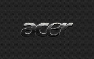 Logo Acer in acciaio, sfondo in rete metallica, logo Acer, emblema Acer, Acer, sfondo in metallo