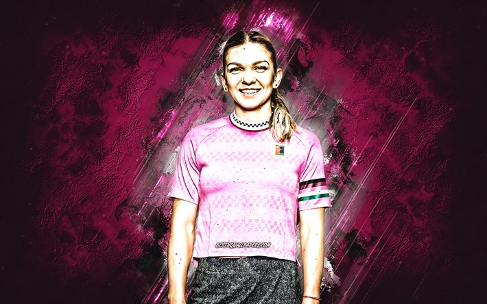 Simona Halep, WTA, joueur de tennis roumain, fond de pierre violette, art Simona Halep, tennis