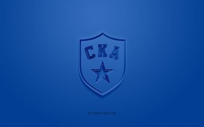 SKA St Petersburg, creative 3D logo, blue background, KHL, 3d emblem, Russian hockey club, Kontinental Hockey League, St Petersburg, Russia, 3d art, hockey, SKA St Petersburg 3d logo