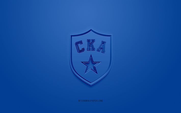 SKA San Pietroburgo, logo 3D creativo, sfondo blu, KHL, emblema 3d, club di hockey russo, Kontinental Hockey League, San Pietroburgo, Russia, arte 3d, hockey, logo 3D SKA St Petersburg
