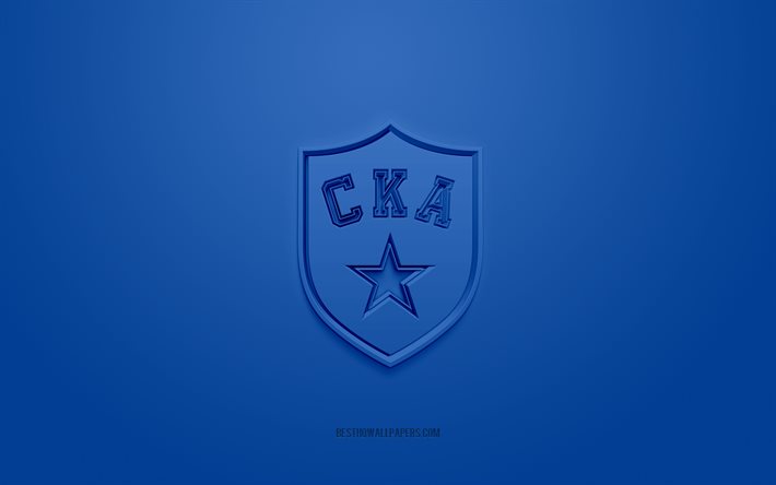 SKA St Petersburg, creative 3D logo, blue background, KHL, 3d emblem, Russian hockey club, Kontinental Hockey League, St Petersburg, Russia, 3d art, hockey, SKA St Petersburg 3d logo