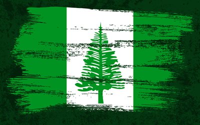 4k, Flag of Norfolk Island, grunge flags, Oceanian countries, national symbols, brush stroke, Norfolk Island flag, grunge art, Oceania, Norfolk Island