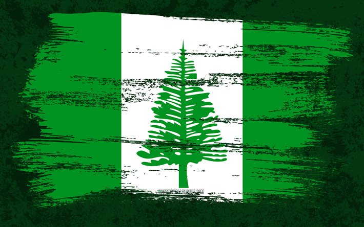 4k, Norfolk Island flagga, grunge flaggor, oceaniska l&#228;nder, nationella symboler, penseldrag, grunge konst, Oceanien, Norfolk Island
