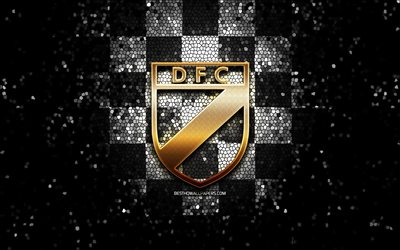 Danubio FC, glitter logo, Uruguayan Primera Division, white black checkered background, soccer, uruguayan football club, Danubio logo, mosaic art, football, Danubio