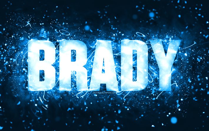 Hyv&#228;&#228; syntym&#228;p&#228;iv&#228;&#228; Brady, 4k, siniset neonvalot, Bradyn nimi, luova, Brady Hyv&#228;&#228; syntym&#228;p&#228;iv&#228;&#228;, Bradyn syntym&#228;p&#228;iv&#228;, suosittuja amerikkalaisia miesten nimi&#228;, kuva Bradyn nime