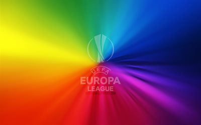 Europa League logo, 4k, vortex, international tournaments, rainbow backgrounds, artwork, Europa League