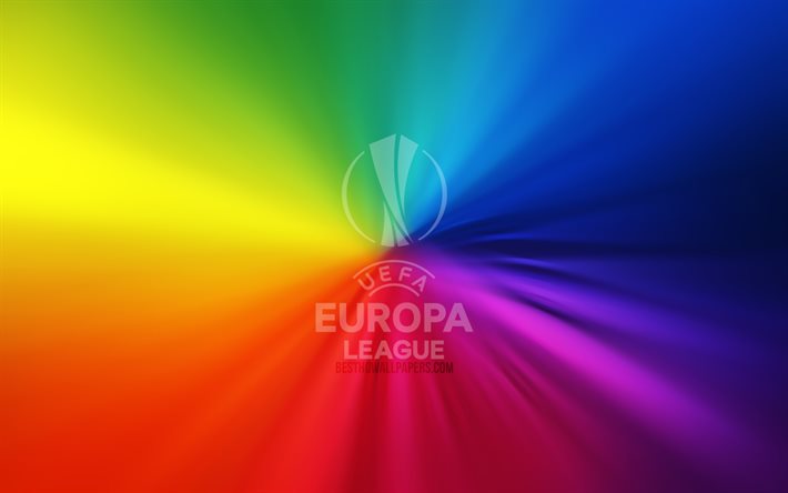 Europa League -logo, 4k, py&#246;rre, kansainv&#228;liset turnaukset, sateenkaaritaustat, taideteokset, Europa League