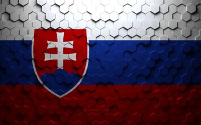 Drapeau de la Slovaquie, art en nid d&#39;abeille, drapeau des hexagones de la Slovaquie, Slovaquie, art des hexagones 3d, drapeau de la Slovaquie