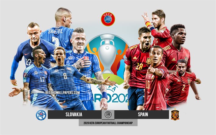 Slovacchia vs Spagna, UEFA Euro 2020, Anteprima, materiale promozionale, giocatori di calcio, Euro 2020, partita di calcio, squadra nazionale di calcio slovacca, squadra nazionale di calcio spagnola