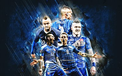 Slovakia national football team, blue stone background, Slovakia, football, Marek Hamsik, Martin Skrtel