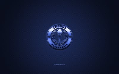 Smouha FC, Egyptian football club, blue logo, blue carbon fiber background, Egyptian Premier League, football, Alexandria, Egypt, Smouha FC logo