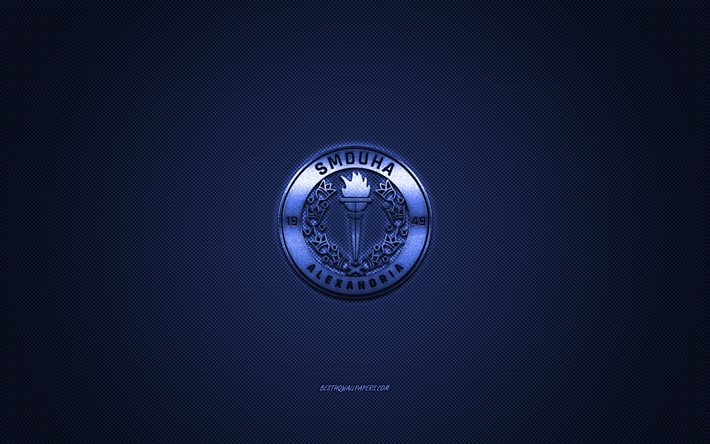 Smouha FC, club de football &#233;gyptien, logo bleu, fond bleu en fibre de carbone, Premier League &#233;gyptienne, football, Alexandrie, Egypte, logo Smouha FC