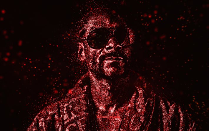 Snoop Dogg, arte com glitter vermelho, fundo preto, rapper americano, arte Snoop Dogg, Calvin Cordozar Broadus